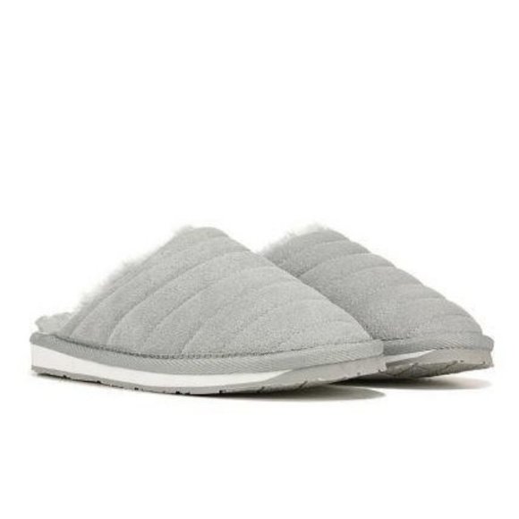 NWB Minnetonka Gray Suede Sussana Scuff Faux Shearling Slippers Sz 7 571 - Picture 2 of 5